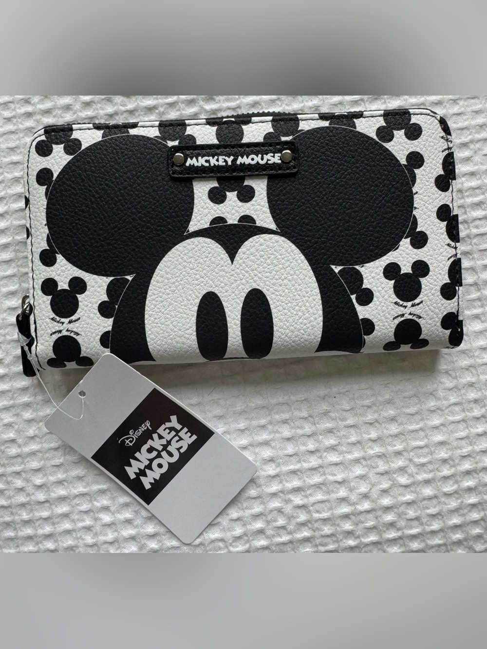 NWT Disney Mickey Mouse Zip Around Wallet Black White Polka Dot Card Organizer